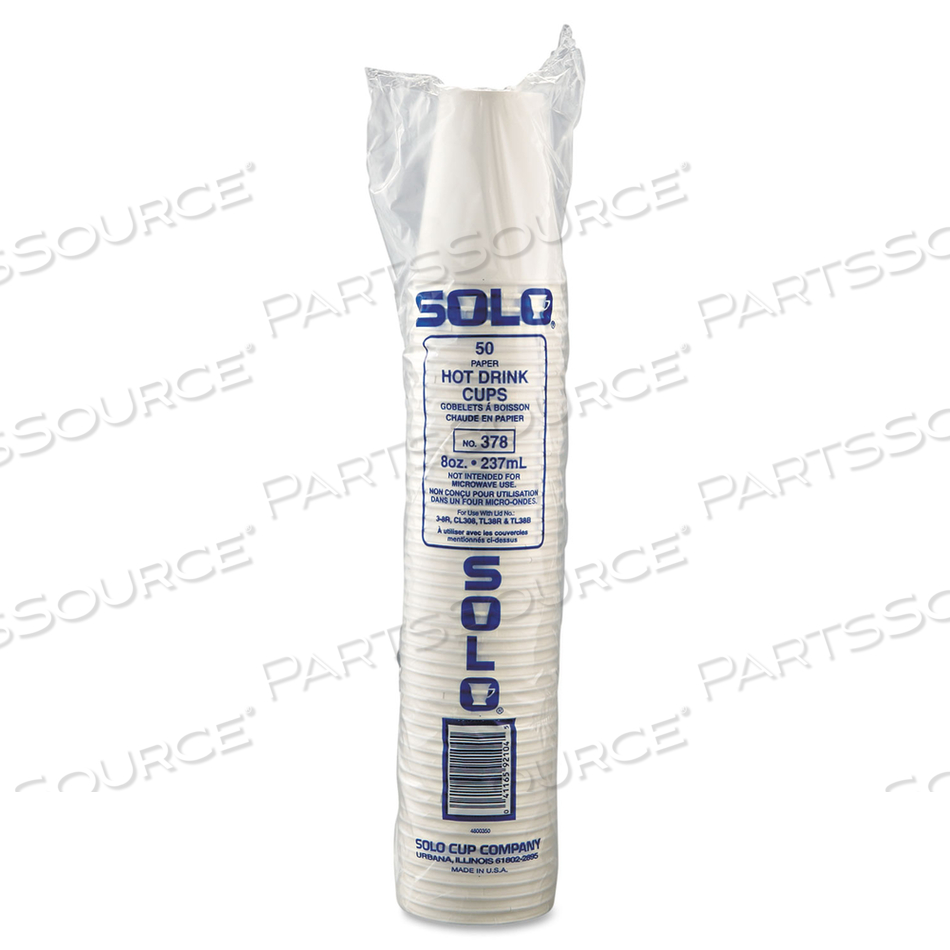SINGLE-SIDED POLY PAPER HOT CUPS, 8 OZ, WHITE, 50/BAG by Solo