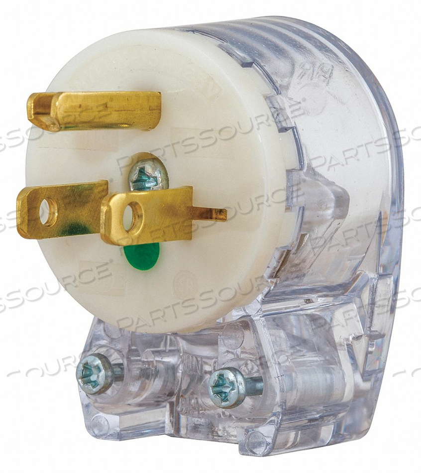 ANGLE STRAIGHT BLADE PLUG, 5-15P, 15 A, 125V AC, CLEAR, 2 POLES, SCREW TERMINALS by Hubbell Power Systems
