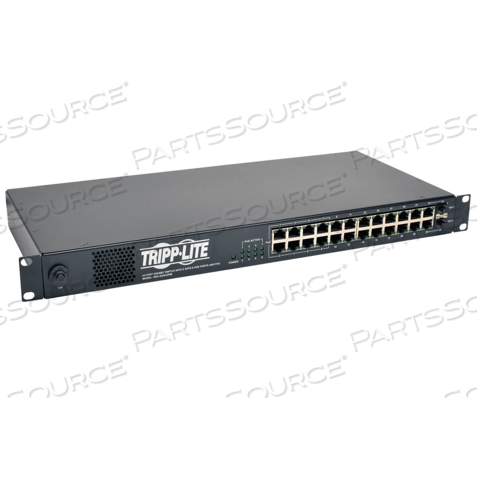 24 PORT GIGABIT ETHERNET SWITCH 12 OUTLET PDU 2 SFP 8 POE+ PORTS 