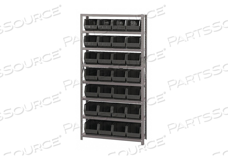 QSBU-239 STEEL SHELVING WITH 28 GIANT STACKING BINS BLACK, 12X36X75 by Quantum Storage Systems QSBU-239 STEEL SHELVING WITH 28 GIANT STACKING BINS BLACK, 12X36X75 by Quantum Storage Systems