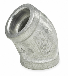 45° ELBOW, 304 STAINLESS STEEL, 1 1/2 IN X 1 1/2 IN FITTING PIPE SIZE, FEMALE X FEMALE, CLASS 3000 by Smith-Cooper