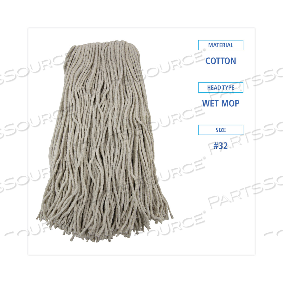 CUT-END WET MOP HEAD, COTTON, NO. 32, WHITE by Boardwalk