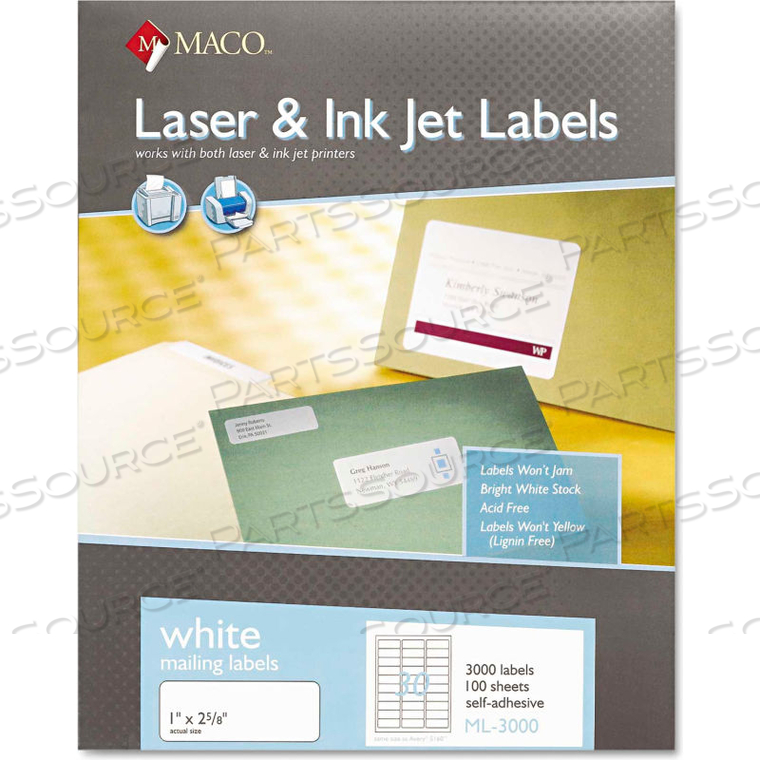 WHITE ALL-PURPOSE LABELS, 1 X 2-5/8, 3000/BOX by Maco