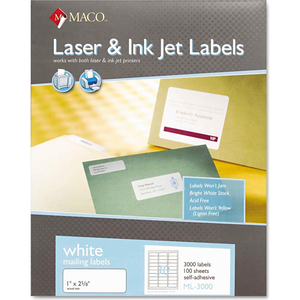 WHITE ALL-PURPOSE LABELS, 1 X 2-5/8, 3000/BOX by Maco