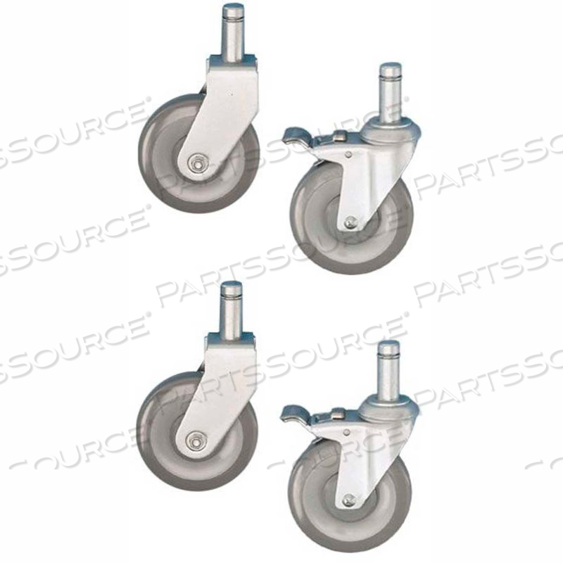 NEXEL CA5RSB (2) SWIVEL BRAKE (2) RIGID STEM CASTERS, 5" POLYURETHANE, SET OF (4), 1200 LB CAP by Approved Vendor