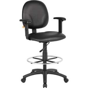 INTERION DRAFTING STOOL WITH ARMS AND FOOTRING - VINYL - BLACK by Boss