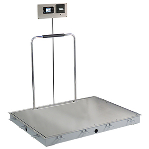 IN-FLOOR DIALYSIS SCALE, 1000 LB, SS DECK, 4 X 3 FT, HAND RAIL, 855 RECESSED WALL-MOUNT INDICATOR WITH PRINTER by Detecto Scale / Cardinal Scale