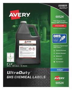 CHEM LABEL 4 W X 4 H 200 LABELS PK200 by Avery
