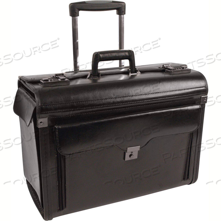 LEATHER BUSINESS CASE ON WHEELS, 9 IN W X 15 IN H X 19 IN L, BLACK 