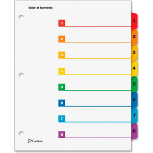 ONESTEP PRINTABLE T.O.C. DIVIDER, PRINTED 1, 8, 9"X11", 8 TABS, WHITE/MULTICOLOR by Cardinal