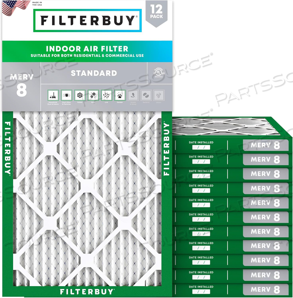 FILTERBUY 15X28X1 AIR FILTER MERV 8 DUST DEFENSE (12-PACK), PLEATED HVAC AC FURNACE AIR FILTERS REPLACEMENT (ACTUAL SIZE: 15.00 X 28.00 X 1.00 INCHES) 