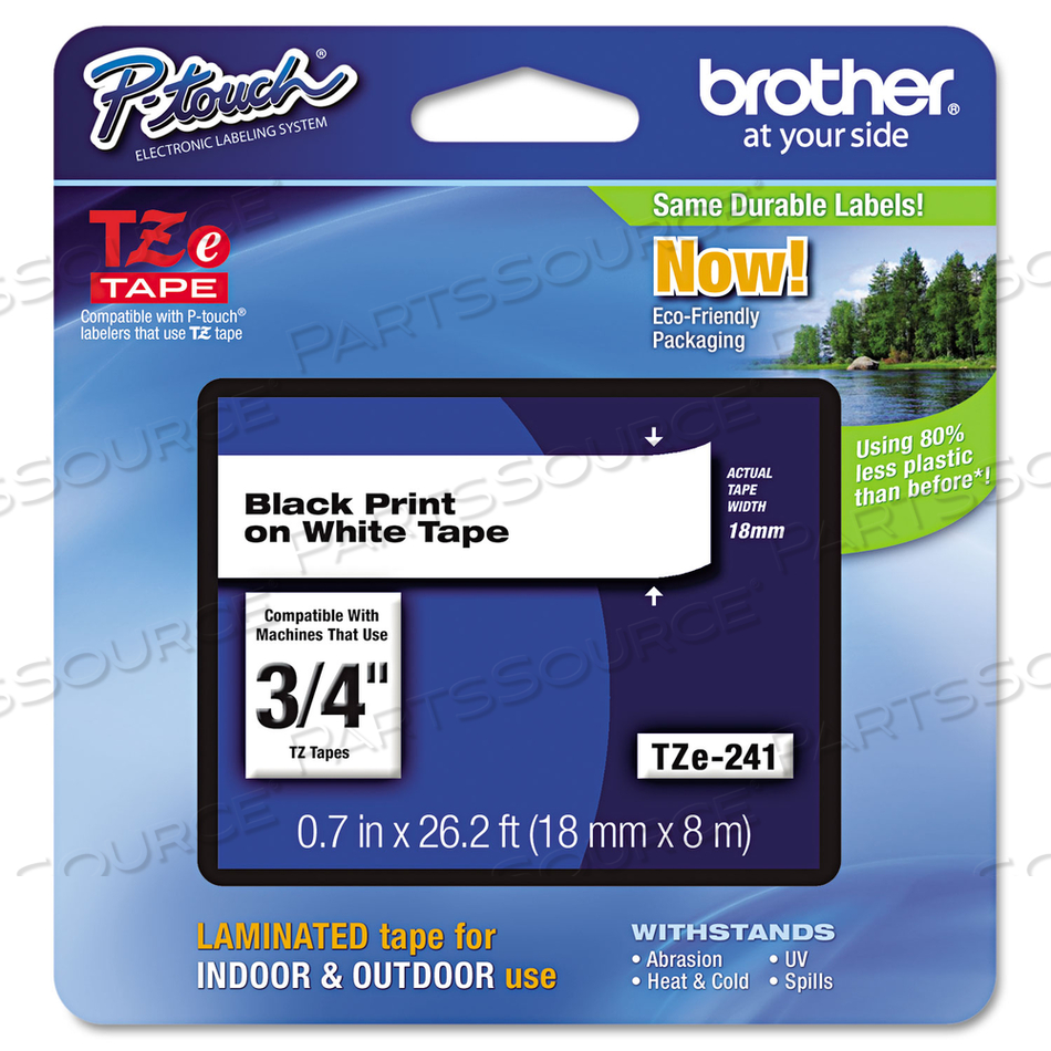 TZE STANDARD ADHESIVE LAMINATED LABELING TAPE, 0.7" X 26.2 FT, BLACK ON WHITE by Brother