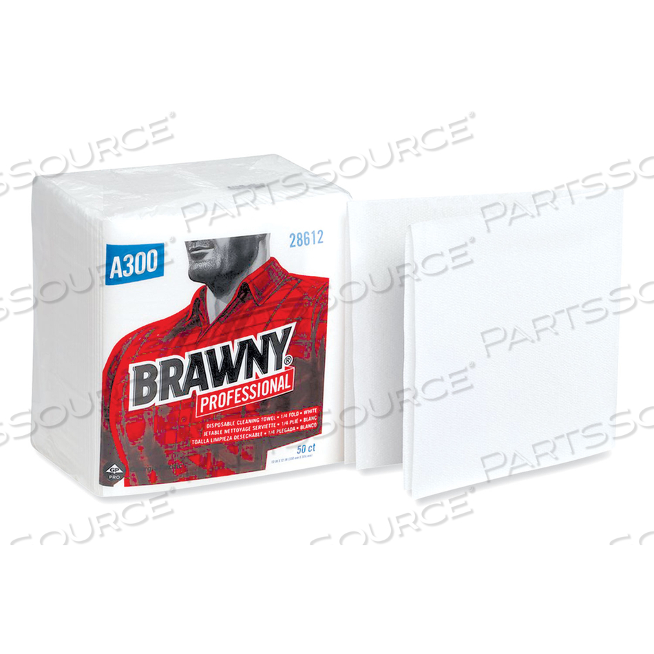 PROFESSIONAL CLEANING TOWELS, 1-PLY, 12 X 13, WHITE by Brawny