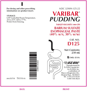 VARIBAR PUDDING BARIUM SULFATE ESOPHAGEAL PASTE, (40% W/V, 30% W/W), 230 ML TUBES (D125) by Bracco Diagnostics, Inc.