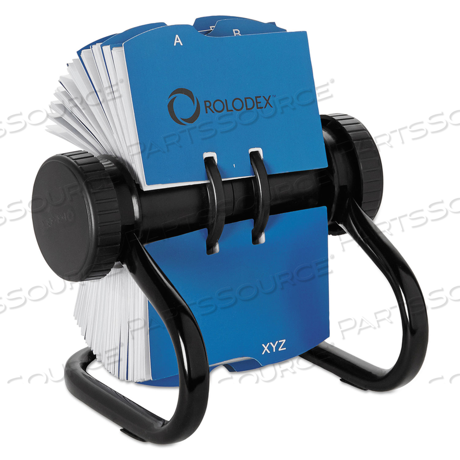 OPEN ROTARY BUSINESS CARD FILE WITH 24 GUIDES, HOLDS 400 2.63 X 4 CARDS, 6.5 X 5.61 X 5.08, METAL, BLACK by Rolodex OPEN ROTARY BUSINESS CARD FILE WITH 24 GUIDES, HOLDS 400 2.63 X 4 CARDS, 6.5 X 5.61 X 5.08, METAL, BLACK by Rolodex