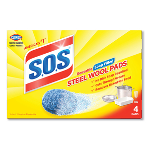 STEEL WOOL SOAP PAD, STEEL, 4/BOX, 24 BOXES/CARTON by S.O.S