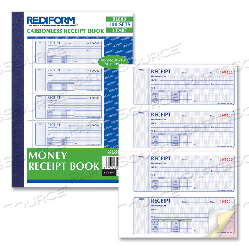 MONEY RECEIPT BOOK, SOFTCOVER, THREE-PART CARBONLESS, 7 X 2.75, 4 FORMS/SHEET, 100 FORMS TOTAL by Rediform MONEY RECEIPT BOOK, SOFTCOVER, THREE-PART CARBONLESS, 7 X 2.75, 4 FORMS/SHEET, 100 FORMS TOTAL by Rediform