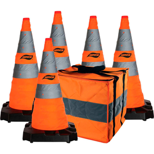 28" HD COLLAPSIBLE SAFETY CONE WITH LED LIGHT, WEIGHTED BASE, 5/PACK by Aervoe