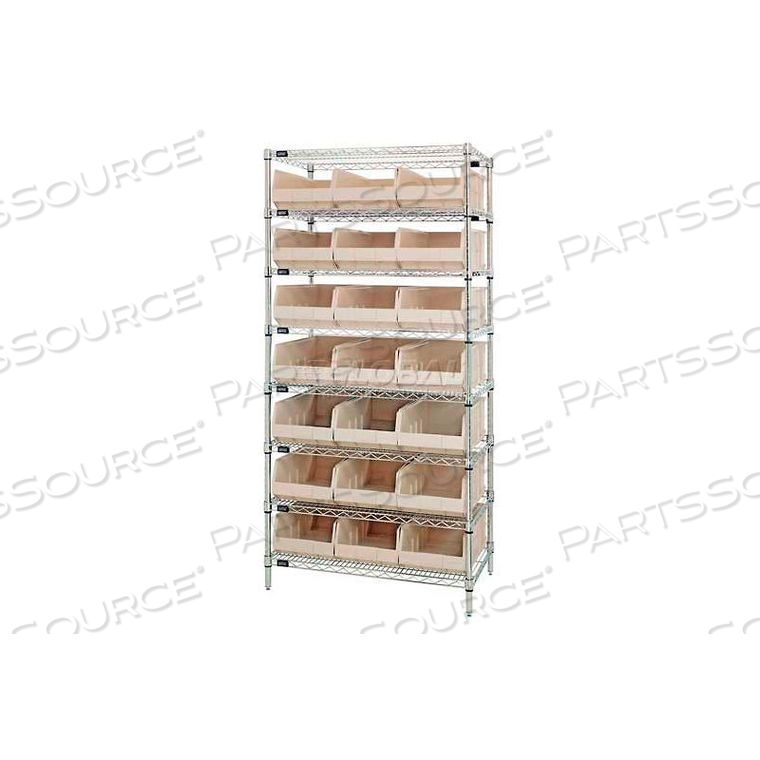 WR8-445 CHROME WIRE SHELVING WITH 21 SSB445 STACKABLE SHELF BINS IVORY, 36X14X74 by Quantum Storage Systems WR8-445 CHROME WIRE SHELVING WITH 21 SSB445 STACKABLE SHELF BINS IVORY, 36X14X74 by Quantum Storage Systems