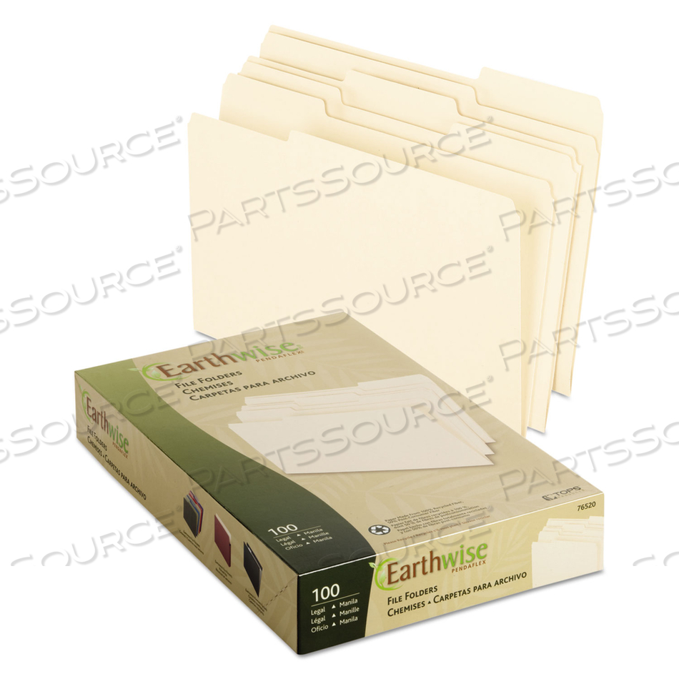 EARTHWISE BY PENDAFLEX 100% RECYCLED MANILA FILE FOLDER, 1/3-CUT TABS: ASSORTED, LEGAL SIZE, 0.75" EXPANSION, MANILA by Esselte Pendaflex Corp. EARTHWISE BY PENDAFLEX 100% RECYCLED MANILA FILE FOLDER, 1/3-CUT TABS: ASSORTED, LEGAL SIZE, 0.75" EXPANSION, MANILA by Esselte Pendaflex Corp.