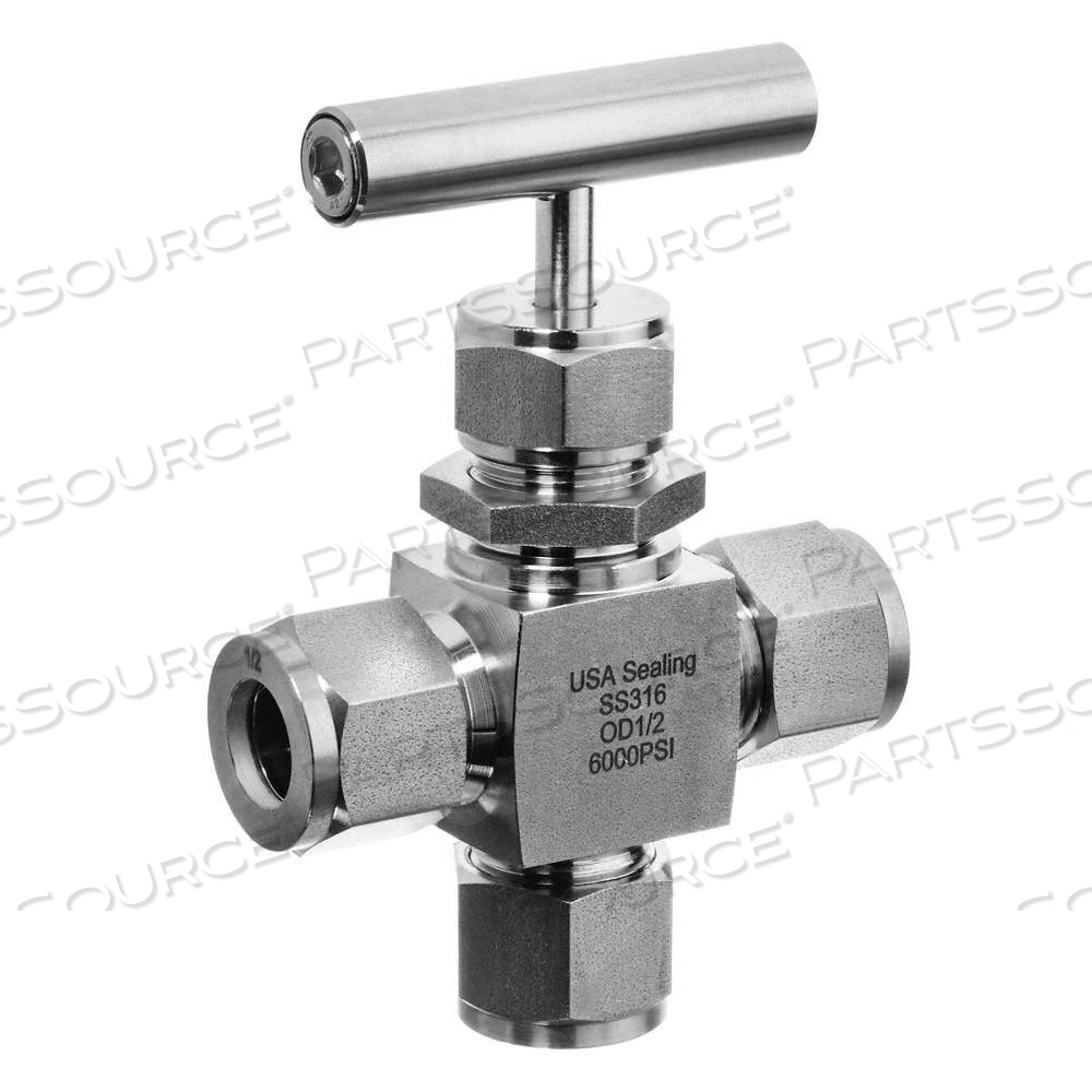 NEEDLE VALVE 3-WAY FITTING STYLE 316 SS by USA Sealing, Inc