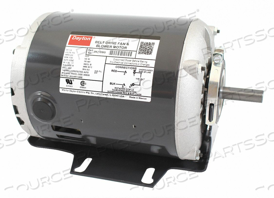 BELT DRIVE MOTOR, SINGLE PHASE, MOTOR DESIGN SPLIT-PHASE, 1/2 HP, NAMEPLATE RPM 1,725, NO. OF SPEEDS 1, VOLTAGE 115V AC, 8 A FULL LOAD AMPS, by DAYTON ELECTRIC MANUFACTURING CO BELT DRIVE MOTOR, SINGLE PHASE, MOTOR DESIGN SPLIT-PHASE, 1/2 HP, NAMEPLATE RPM 1,725, NO. OF SPEEDS 1, VOLTAGE 115V AC, 8 A FULL LOAD AMPS, by DAYTON ELECTRIC MANUFACTURING CO