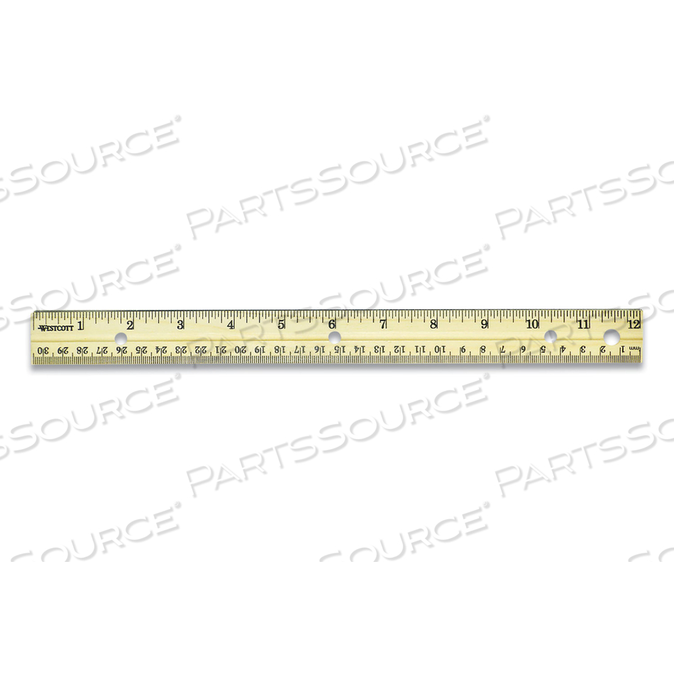 THREE-HOLE PUNCHED WOOD RULER, STANDARD/METRIC, 12" (30 CM) LONG, NATURAL WOOD by Westcott THREE-HOLE PUNCHED WOOD RULER, STANDARD/METRIC, 12" (30 CM) LONG, NATURAL WOOD by Westcott