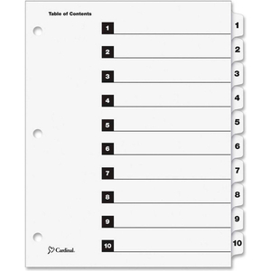 ONESTEP PRINTABLE T.O.C. DIVIDER, PRINTED 1 TO 10, 9"X11", 10 TABS, WHITE/WHITE by Cardinal