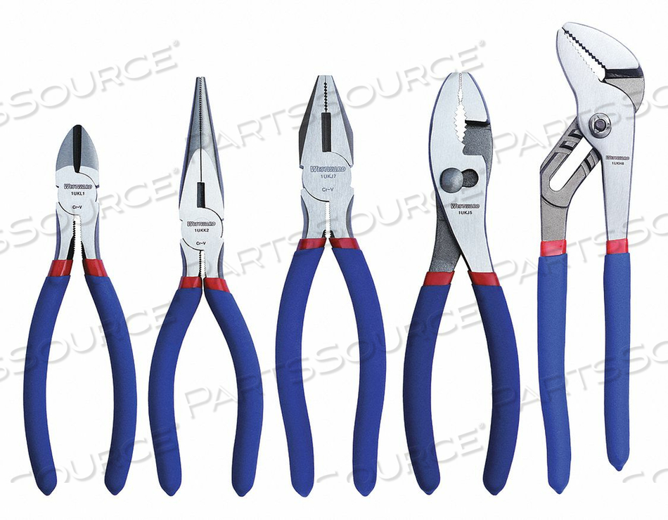 PLIER SET, ESD-SAFE NO, INSULATED NO, NUMBER OF PLIERS 5, PLIER TYPES DIAGONAL, LINEMAN'S, LONG NOSE, SLIP-JOINT, TONGUE & GROOVE, PLIERS IN by Westward