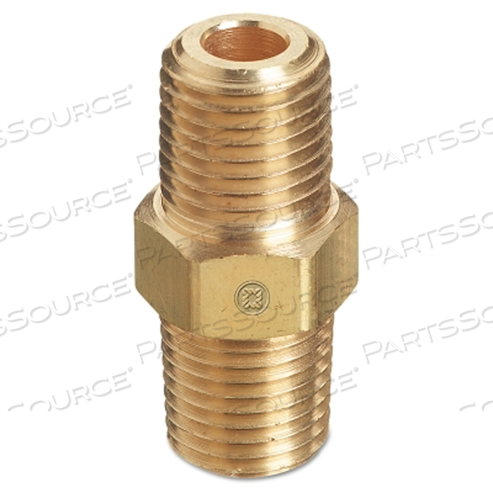 PIPE THREAD HEX NIPPLE, 3000 PSI, BRASS, 1/4 IN NPT MALE by Western Enterprises