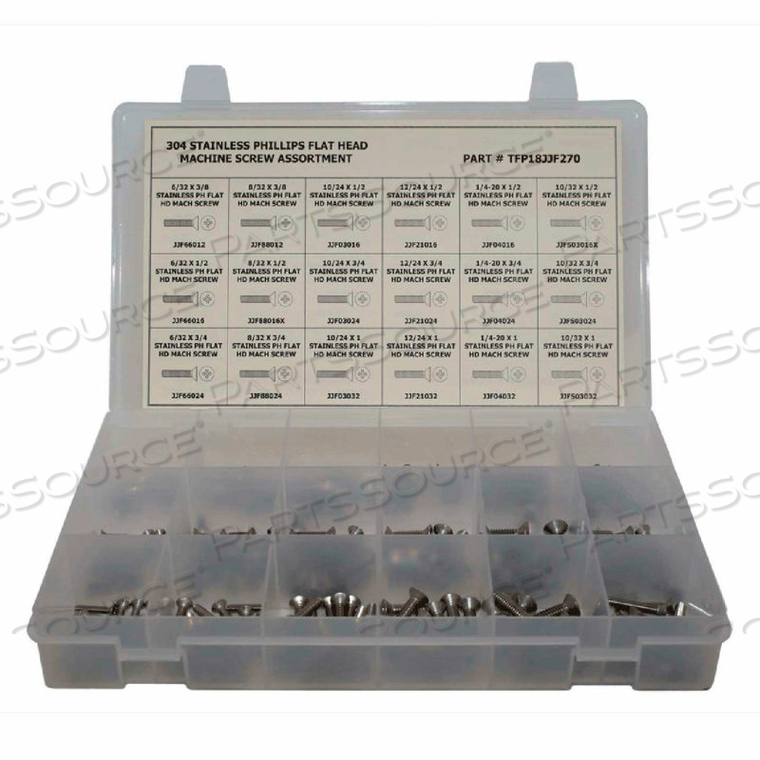 270 PIECE MACHINE SCREW ASSORTMENT - #6 TO 1/4" - PHILLIPS FLAT HEAD - 304 STAINLESS STEEL by Titan Fasteners