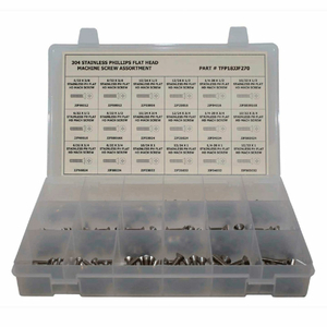 270 PIECE MACHINE SCREW ASSORTMENT - #6 TO 1/4" - PHILLIPS FLAT HEAD - 304 STAINLESS STEEL by Titan Fasteners