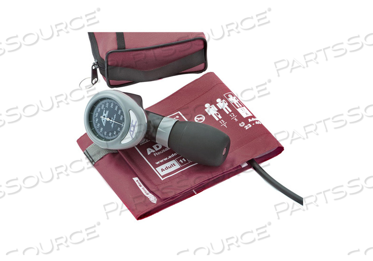 PALM ANEROID SPHYGMOMANOMETER, +/-3 MM HG AT 50 DEG F, NYLON CUFF, BURGUNDY, ADULT PATIENT, 11 CUFF, 23 TO 40 CM CUFF, THIGH TARGET by American Diagnostic Corporation (ADC)