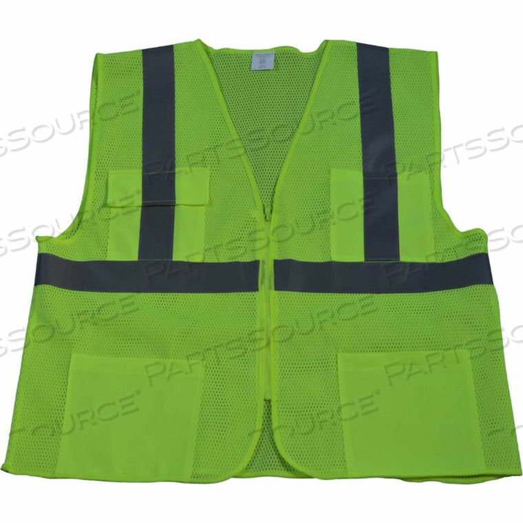 4-POCKET SAFETY VEST, ANSI CLASS 2, ZIPPER CLOSURE, POLYESTER MESH, LIME, L/XL 