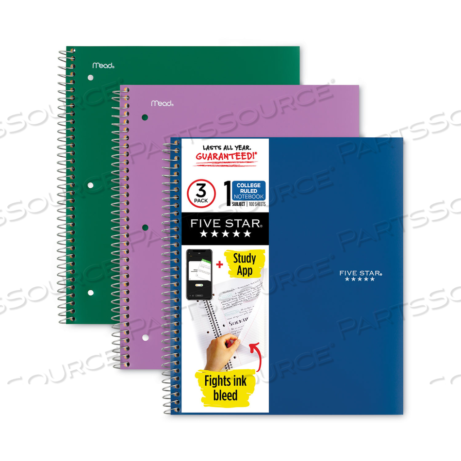 WIREBOUND NOTEBOOK, 1 SUBJECT, MEDIUM/COLLEGE RULE, RANDOMLY ASSORTED COVERS, 11 X 8.5, 100 SHEETS, 3/PACK 