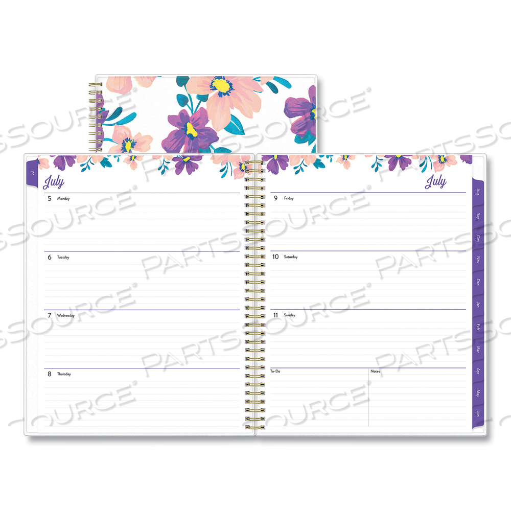 GILI ACADEMIC YEAR WEEKLY/MONTHLY PLANNER, FLORAL ARTWORK, 11 X 8.5, PURPLE/WHITE COVER, 12-MONTH (JULY TO JUNE): 2021-2022 