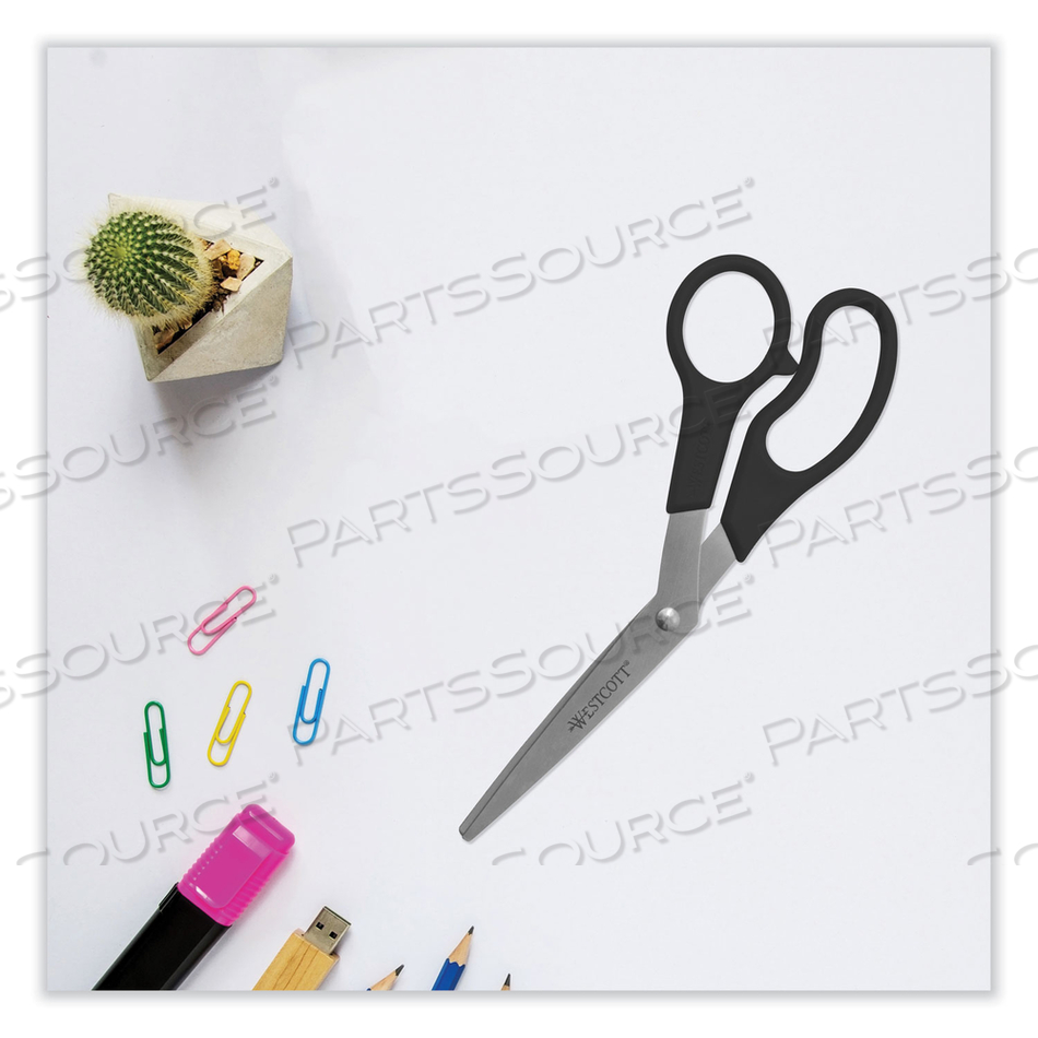 VALUE LINE STAINLESS STEEL SHEARS, 8" LONG, 3.5" CUT LENGTH, BLACK OFFSET HANDLES by Westcott