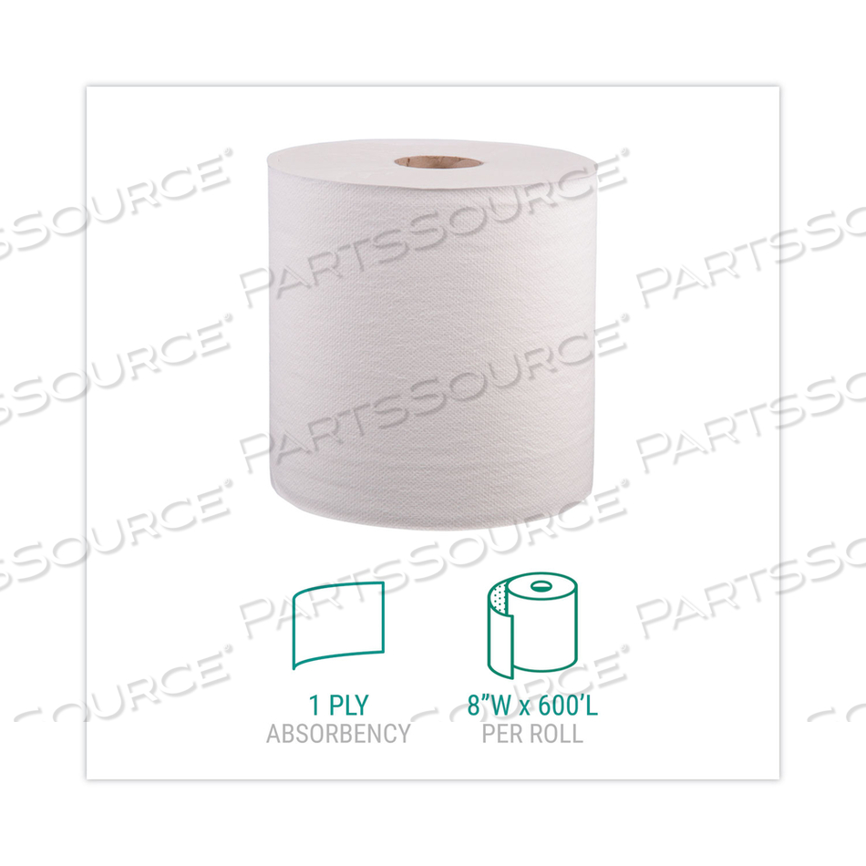 HARDWOUND ROLL TOWELS, 8" X 800 FT, WHITE, 12 ROLLS/CARTON 