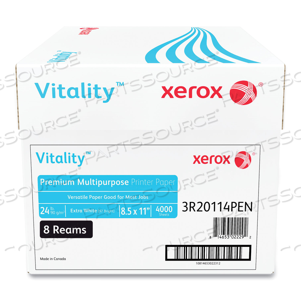 VITALITY PREMIUM MULTIPURPOSE PRINT PAPER, 97 BRIGHT, 24 LB BOND WEIGHT, 8.5 X 11, EXTRA WHITE, 500/REAM, 8 REAMS/CARTON by Xerox VITALITY PREMIUM MULTIPURPOSE PRINT PAPER, 97 BRIGHT, 24 LB BOND WEIGHT, 8.5 X 11, EXTRA WHITE, 500/REAM, 8 REAMS/CARTON by Xerox