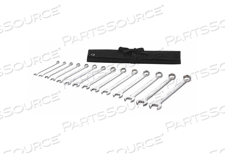 COMBINATION WRENCH SET, ALLOY STEEL, CHROME, NUMBER OF TOOLS 14, RANGE OF HEAD SIZES 6 MM TO 19 MM, HEAD OFFSET ANGLE 15 DEGREES , OFFSET, P by Westward