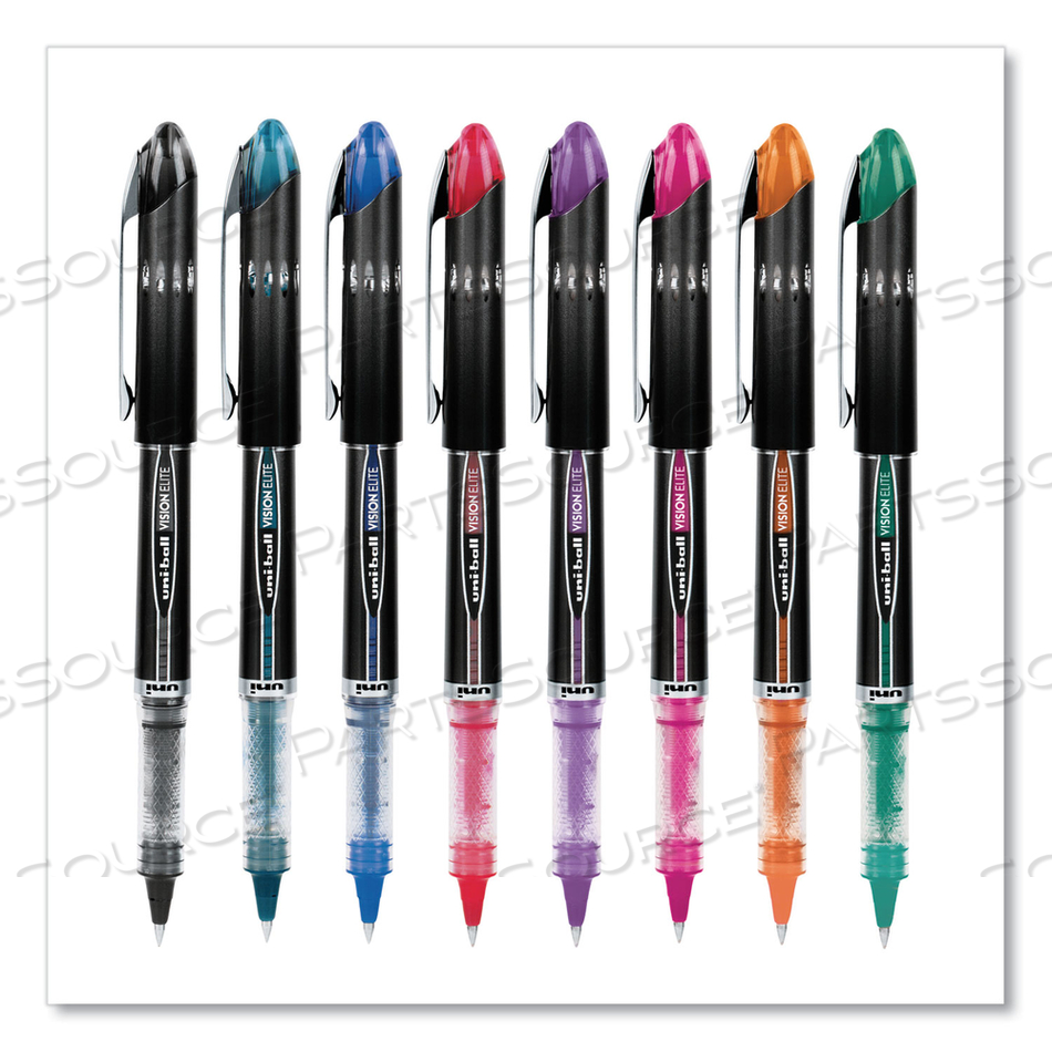 VISION ELITE ROLLER BALL PEN, STICK, MICRO 0.5 MM, ASSORTED INK COLORS, BLACK BARREL by Uni-Ball