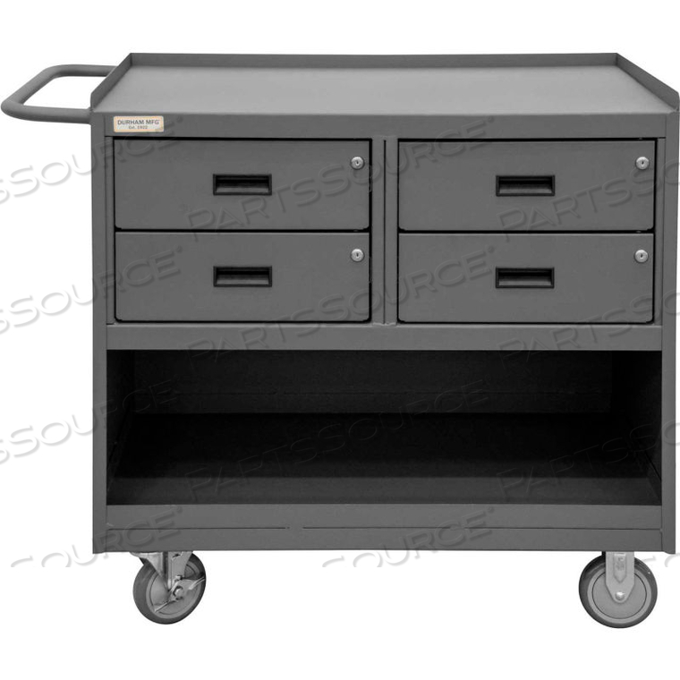 MOBILE BENCH CABINET - STEEL TOP, 4 LOCKING DRAWERS - 42-1/8"W X 24-1/4"D X 36-3/8"H by Durham Manufacturing Company