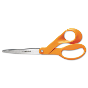 HOME AND OFFICE SCISSORS, 8" LONG, 3.5" CUT LENGTH, ORANGE OFFSET HANDLE by Fiskars