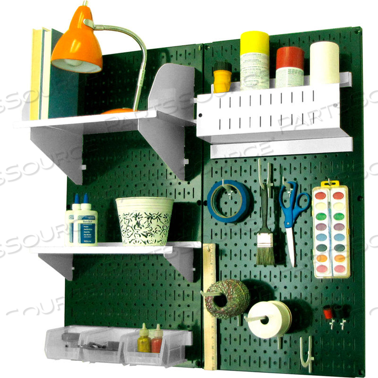 PEGBOARD HOBBY CRAFT ORGANIZER STORAGE KIT, GREEN/WHITE, 32" X 32" X 9" by Wall Control Pegboard