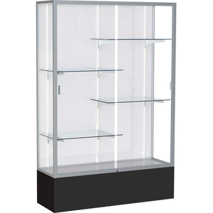 SPIRIT DISPLAY CASE BLACK BASE, SATIN FRAME, WHITE BACK 48"W X 16"D X 72"H by Waddell Display