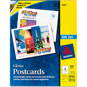 PHOTO-QUALITY GLOSSY POSTCARDS FOR INKJET PRINTERS, 4" X 6", GLOSSY WHITE, 100/PACK by Avery