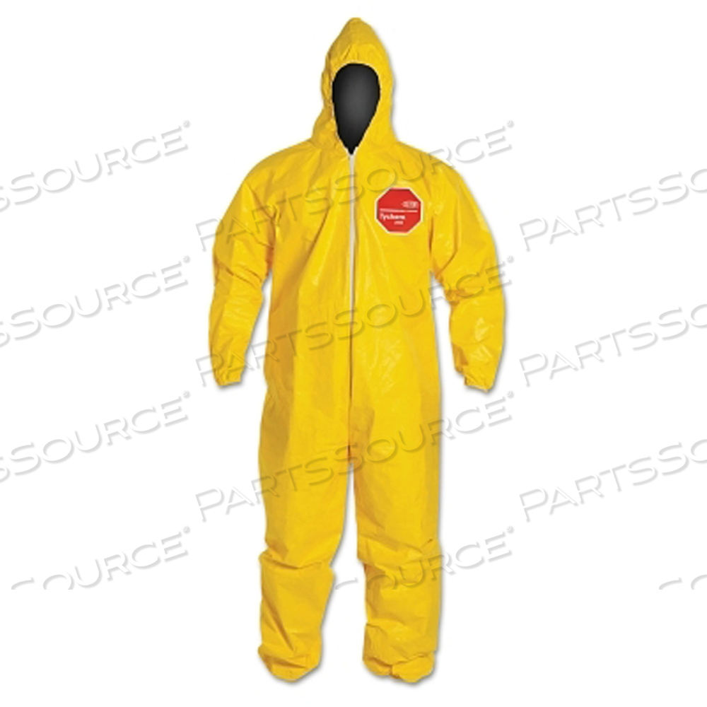 TYCHEM 2000 COVERALL, SERGED SEAMS, ATTACHED HOOD, ELASTIC WRISTS AND ANKLES, ZIPPER FRONT, STORM FLAP, YELLOW, 3X-LARGE by DuPont