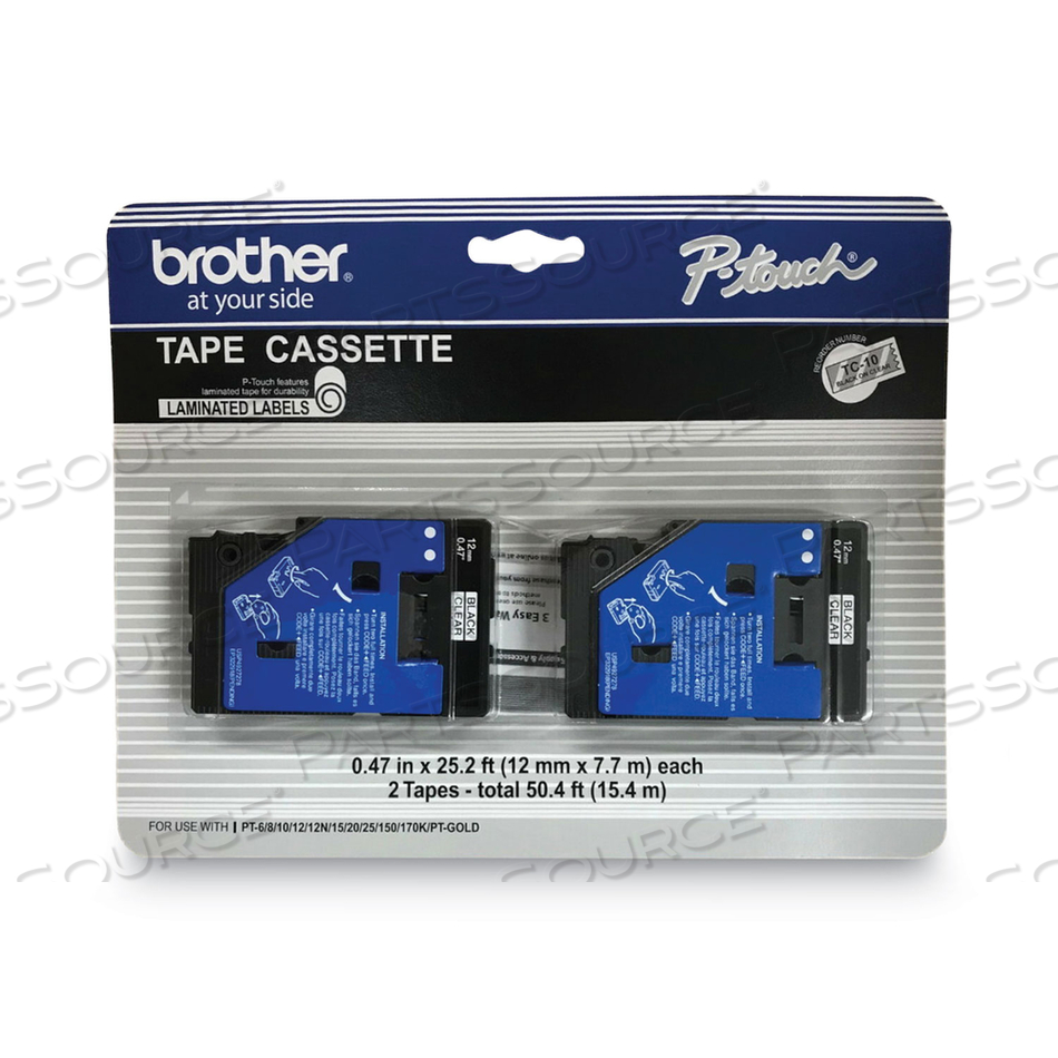 TC TAPE CARTRIDGES FOR P-TOUCH LABELERS, 0.47" X 25.2 FT, BLACK ON CLEAR by Brother TC TAPE CARTRIDGES FOR P-TOUCH LABELERS, 0.47" X 25.2 FT, BLACK ON CLEAR by Brother