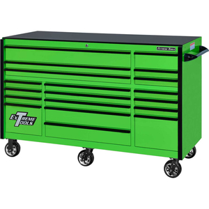 72" 19 DRAWER GREEN TRIPLE BANK ROLLER CABINET by Extreme Tools Inc.