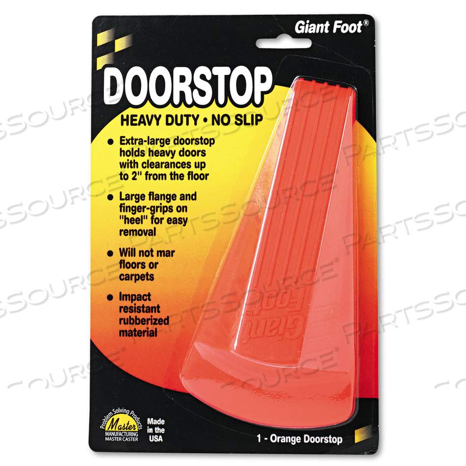GIANT FOOT DOORSTOP, NO-SLIP RUBBER WEDGE, 3.5W X 6.75D X 2H, SAFETY ORANGE by MASTER CASTER COMPANY GIANT FOOT DOORSTOP, NO-SLIP RUBBER WEDGE, 3.5W X 6.75D X 2H, SAFETY ORANGE by MASTER CASTER COMPANY